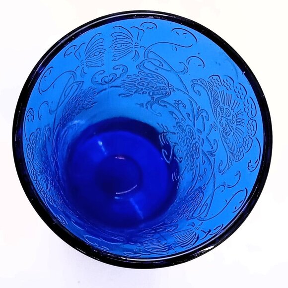 VTG Depression Glass Cobalt Blue 2 Foot ed Glasses Hazel Atlas Florentine Poppy - Picture 8 of 9